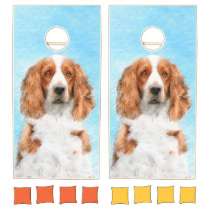 Welsh Springer Spaniel Painting - Original Dog Art Cornhole Set