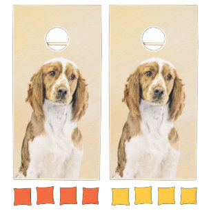 Welsh Springer Spaniel Painting - Original Dog Art Cornhole Set