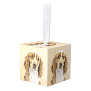 Welsh Springer Spaniel Painting - Original Dog Art Cube Ornament