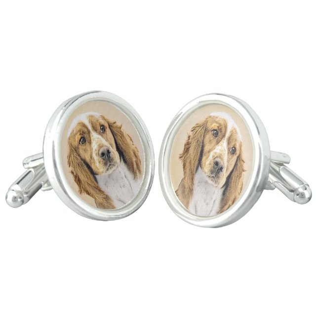 Welsh Springer Spaniel Painting - Original Dog Art Cufflinks (Angled)