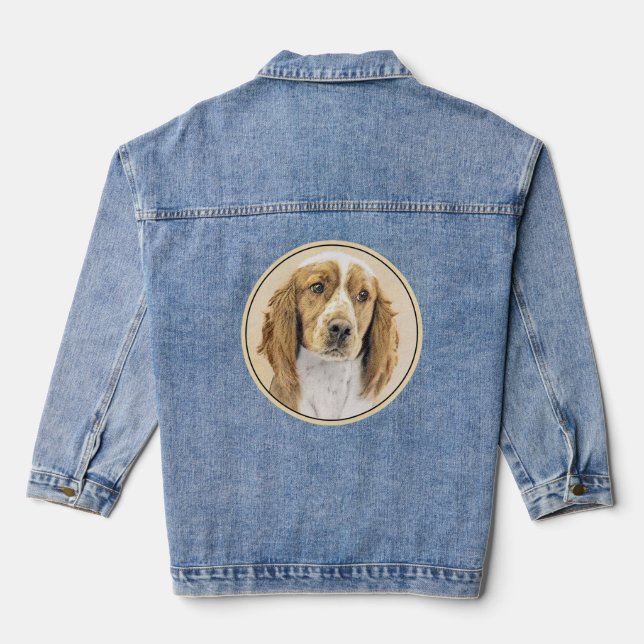 Welsh Springer Spaniel Painting - Original Dog Art Denim Jacket (Back)