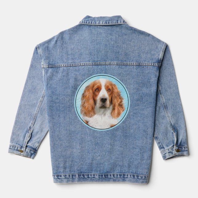 Welsh Springer Spaniel Painting - Original Dog Art Denim Jacket (Back)