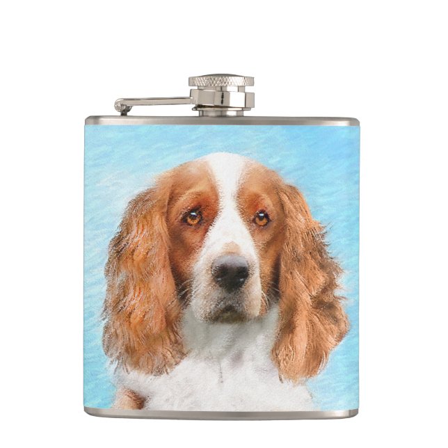 Welsh Springer Spaniel Painting - Original Dog Art Flask (Front)