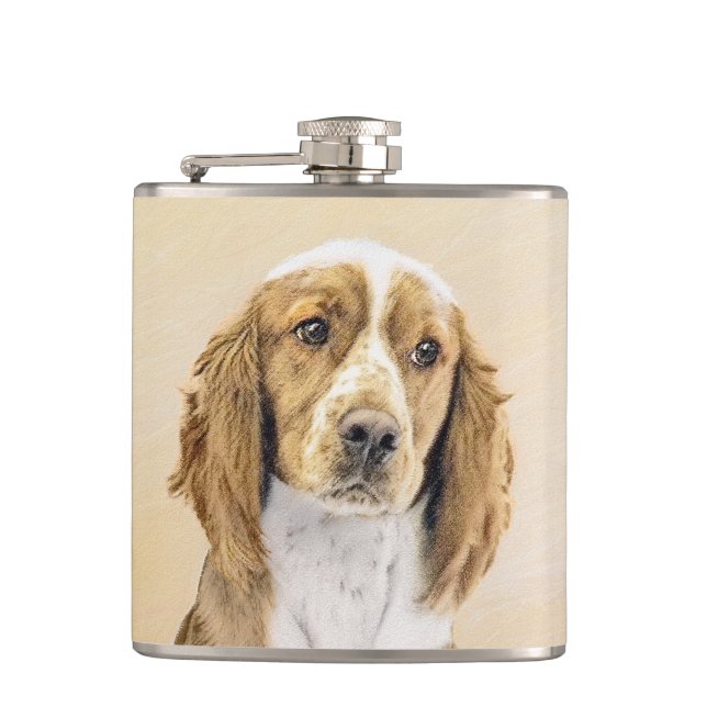 Welsh Springer Spaniel Painting - Original Dog Art Flask (Front)