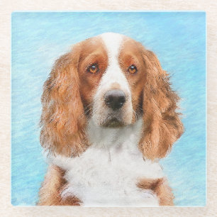 Welsh Springer Spaniel Painting - Original Dog Art Glass Coaster