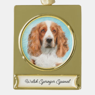 Welsh Springer Spaniel Painting - Original Dog Art Gold Plated Banner Ornament