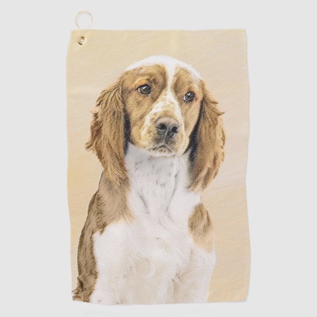 Welsh Springer Spaniel Painting - Original Dog Art Golf Towel (Front)