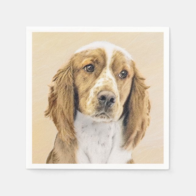 Welsh Springer Spaniel Painting - Original Dog Art Napkins (Front)
