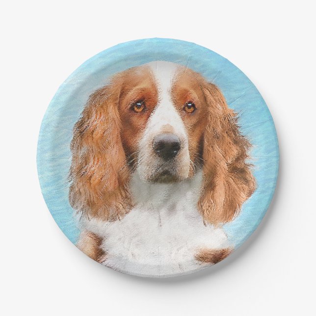 Welsh Springer Spaniel Painting - Original Dog Art Paper Plates (Front)