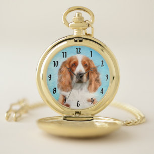 Welsh Springer Spaniel Painting - Original Dog Art Pocket Watch