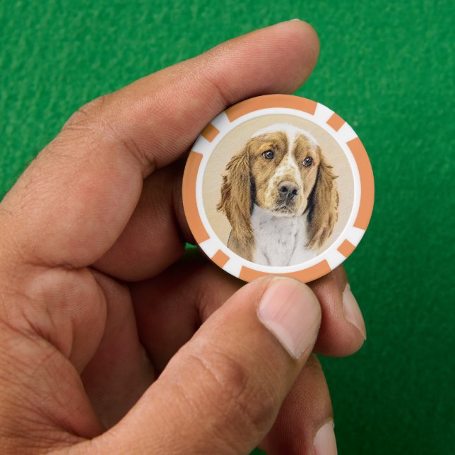 Welsh Springer Spaniel Painting - Original Dog Art Poker Chips (Hand)