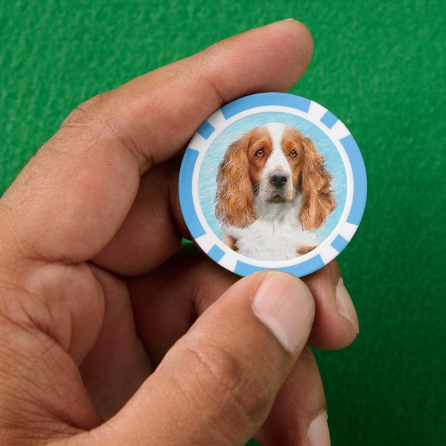 Welsh Springer Spaniel Painting - Original Dog Art Poker Chips (Hand)