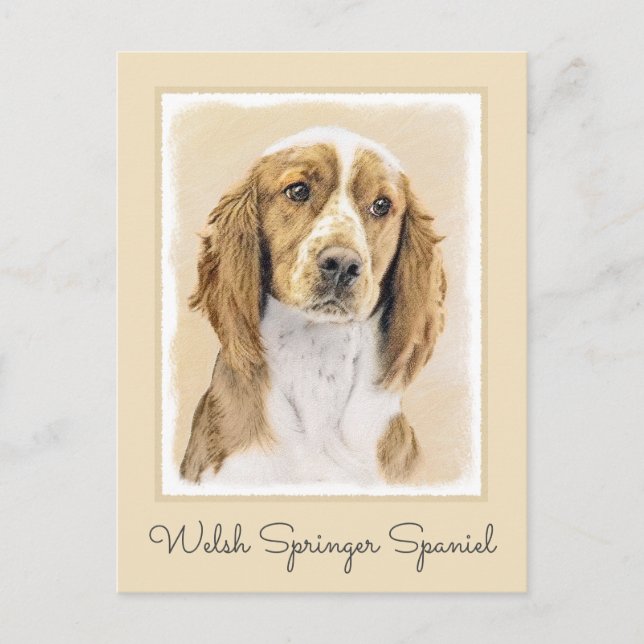 Welsh Springer Spaniel Painting - Original Dog Art Postcard (Front)