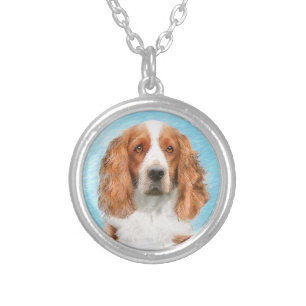 Welsh Springer Spaniel Painting - Original Dog Art Silver Plated Necklace