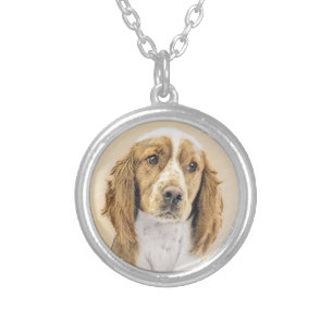 Welsh Springer Spaniel Painting - Original Dog Art Silver Plated Necklace