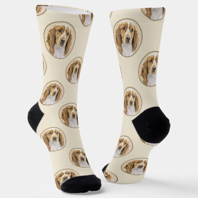Welsh Springer Spaniel Painting Original Dog Art Socks (Angled)