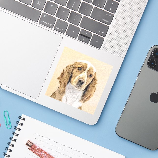 Welsh Springer Spaniel Painting - Original Dog Art Sticker (Laptop w/ iPhone)