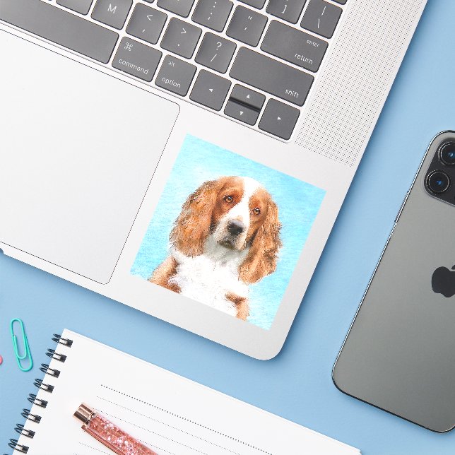 Welsh Springer Spaniel Painting - Original Dog Art Sticker (Laptop w/ iPhone)