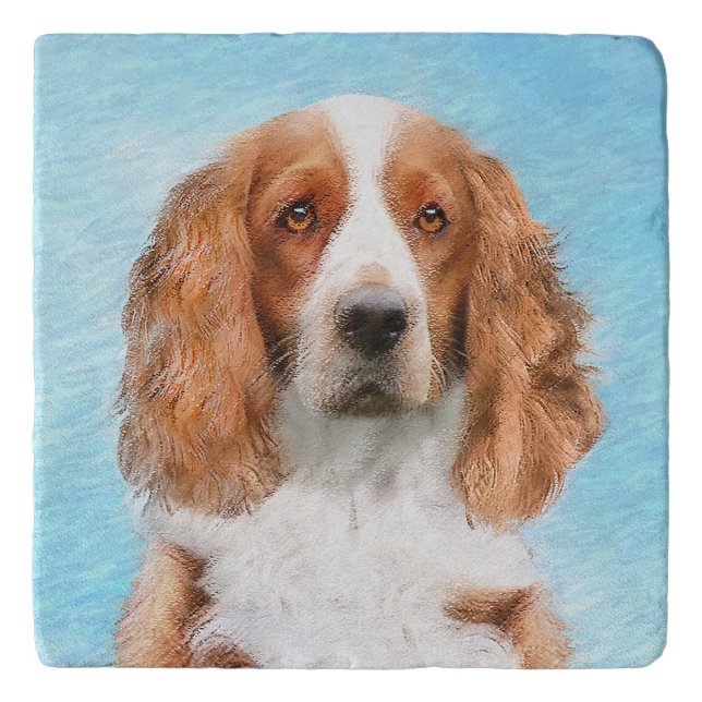 Welsh Springer Spaniel Painting - Original Dog Art Trivet (Front)