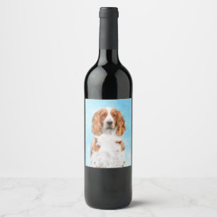 Welsh Springer Spaniel Painting - Original Dog Art Wine Label