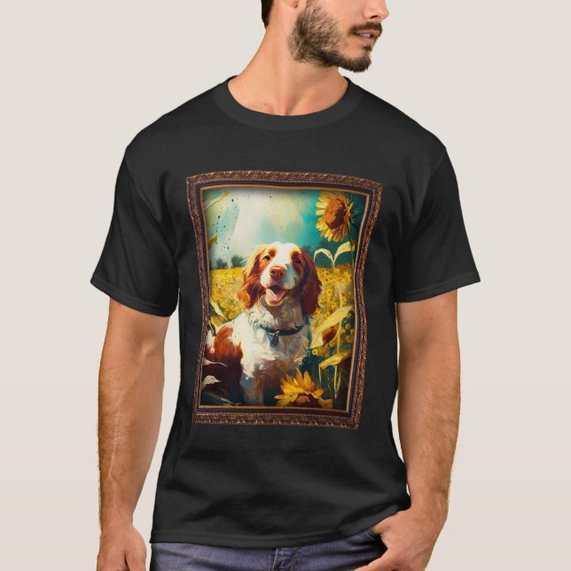 Welsh Springer Spaniel Painting Sunflower Flower M T-Shirt (Front)
