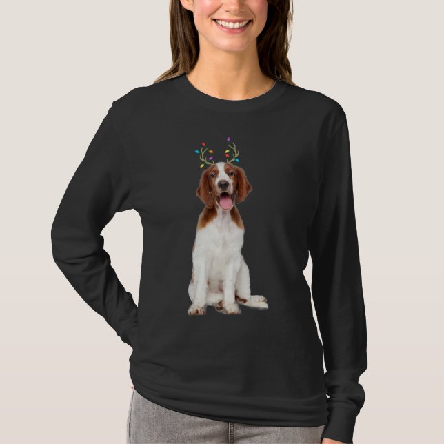 Welsh Springer Spaniel Reindeer Christmas Dog T-Shirt (Front)