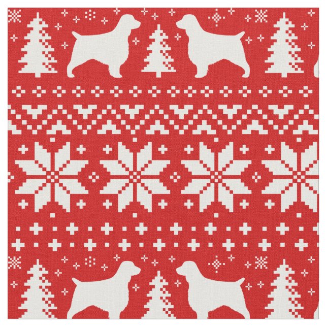 Welsh Springer Spaniel Silhouettes Christmas Xmas Fabric (Close Up)