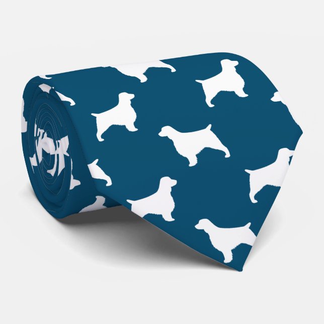 Welsh Springer Spaniel Silhouettes Pattern Blue Tie (Rolled)