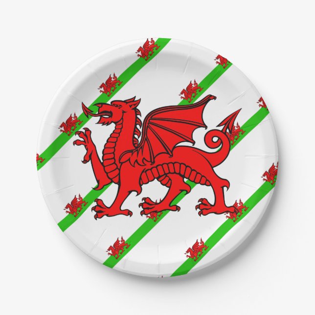 Welsh stripes flag paper plates (Front)