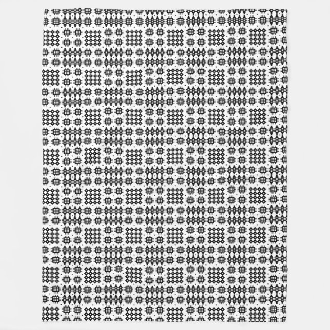 Welsh Tapestry Pattern Black White Fleece Blanket (Front)
