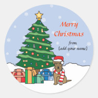 Welsh Terrier and Christmas Tree Classic Round Sticker