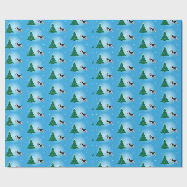 Welsh Terrier Blue Christmas Wrapping Paper (Seam)