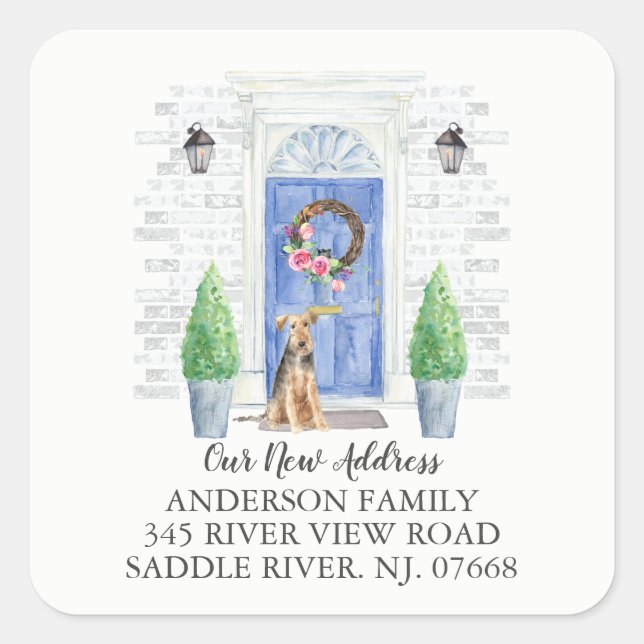 Welsh Terrier Blue Door New Address Label Sticker (Front)