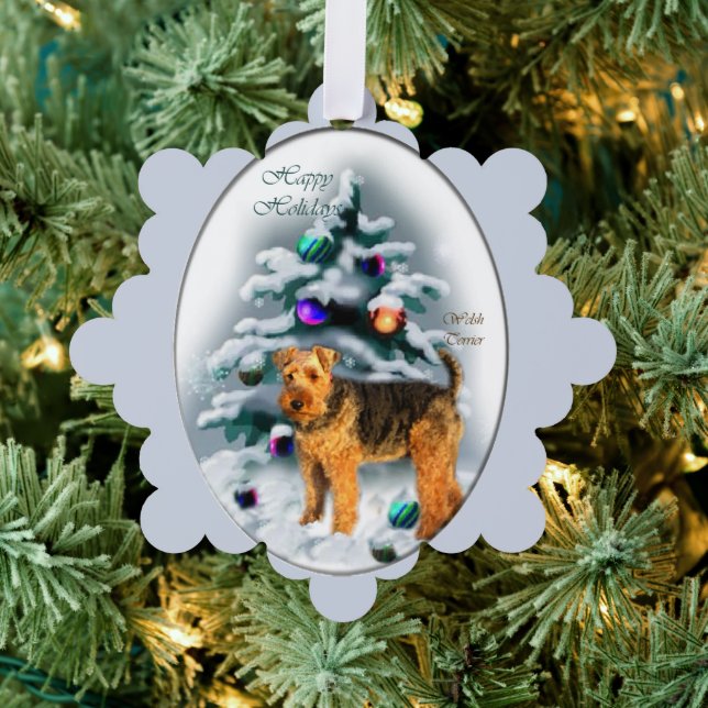 Welsh Terrier Christmas Ornament Card (Insitu (Tree))