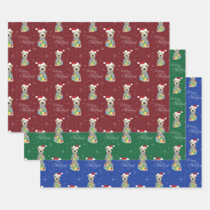 Welsh Terrier Christmas Paw Prints Assorted Colors Wrapping Paper Sheets