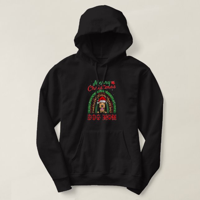 Welsh Terrier Christmas Santa Hat Dog Mom Boho Rai Hoodie (Design Front)