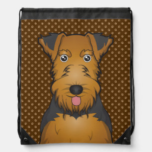 Welsh Terrier Dog Cartoon Paws Drawstring Bag
