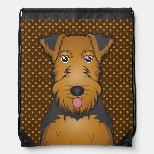 Welsh Terrier Dog Cartoon Paws Drawstring Bag (Front)