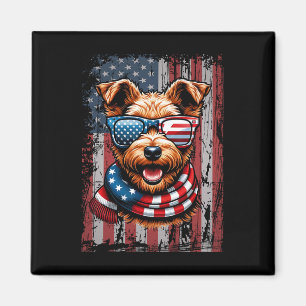 Welsh Terrier Dog Lover Us Flag 4th Of July Patrio Magnet