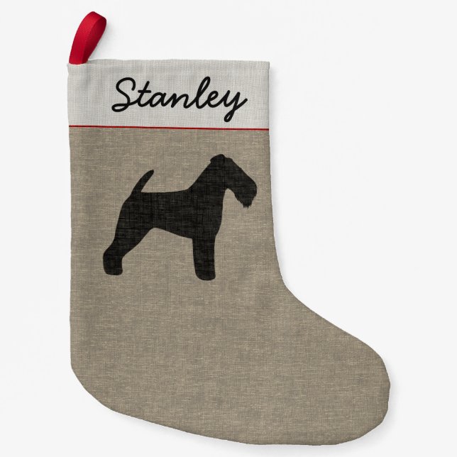 Welsh Terrier Dog Silhouette Welshie Holiday Xmas Small Christmas Stocking (Front)
