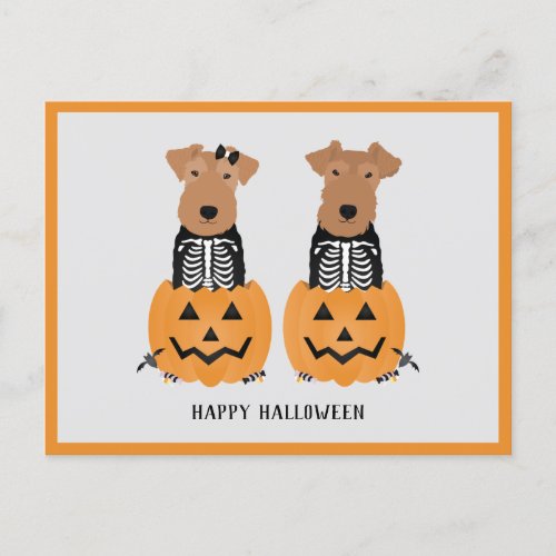 Welsh Terrier Halloween Skeleton Holiday Postcard
