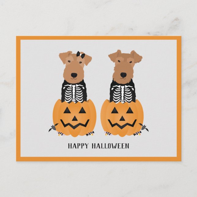 Welsh Terrier Halloween Skeleton Holiday Postcard (Front)