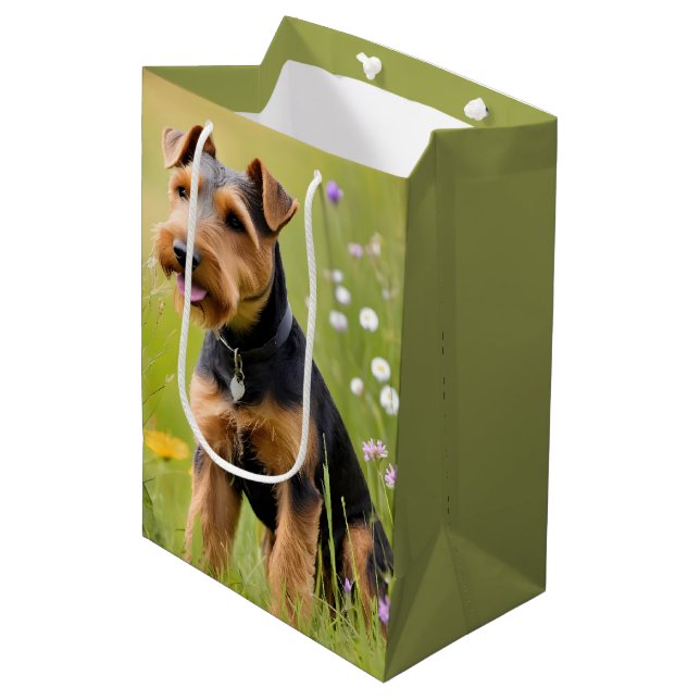Welsh Terrier In Wildflower Field Medium Gift Bag (Front Angled)