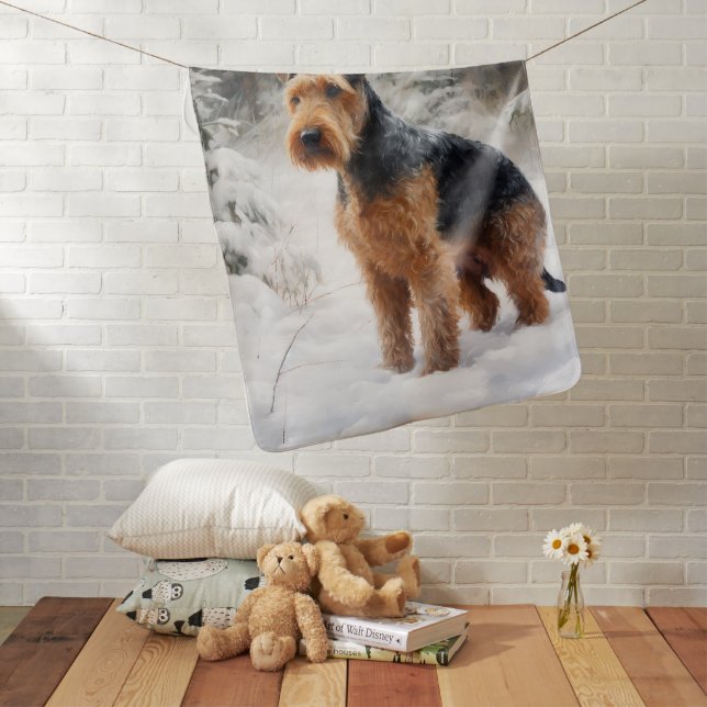 Welsh Terrier Let It Snow Christmas  Baby Blanket (In Situ)