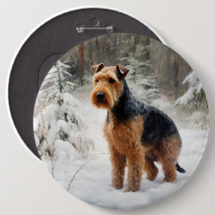 Welsh Terrier Let It Snow Christmas Button