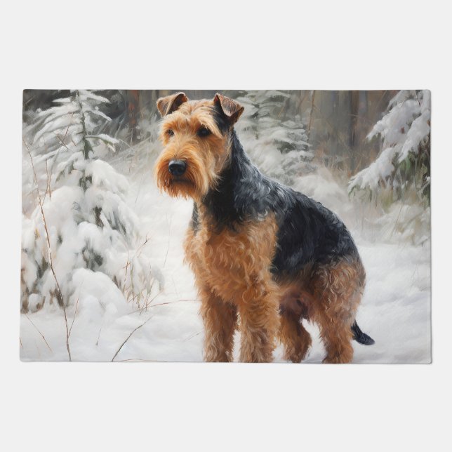 Welsh Terrier Let It Snow Christmas  Doormat (Front)