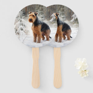 Welsh Terrier Let It Snow Christmas Hand Fan
