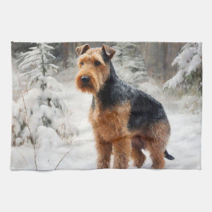 Welsh Terrier Let It Snow Christmas Kitchen Towel