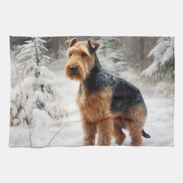Welsh Terrier Let It Snow Christmas  Kitchen Towel (Horizontal)