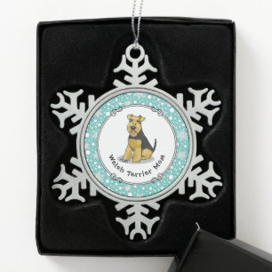 Welsh Terrier Mom - Cute Welshie Dog Mom Snowflake Pewter Christmas Ornament